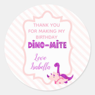 Meeisjes Dinosaurus Roze Dino Mite Bedankt   Ronde Sticker