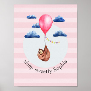 Meeisjes Mooie Roze Ballon Luiaard Dier en Naam Ki Poster