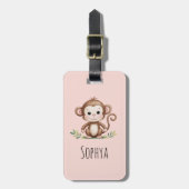Meeisjes Schattig Roze Aap Kinderen Bagagelabel (Voorkant verticaal)