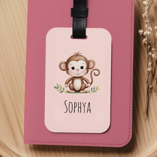 Meeisjes Schattig Roze Aap Kinderen Bagagelabel