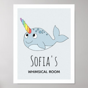 Meeisjes Schattige Regenboog Narwal Cartoon Naam K Poster