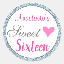 Meeisjesachtig en glamour roze lichtblauw glitters ronde sticker