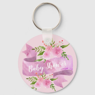 Meeisjesachtig, mooi, chic, bloemig roze baby show sleutelhanger