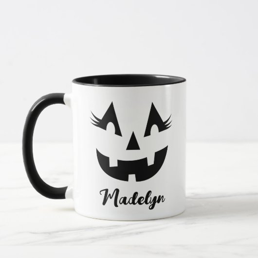 Meeisjesachtige Jack O Lantern Script Naam Hallowe Mok (Links)