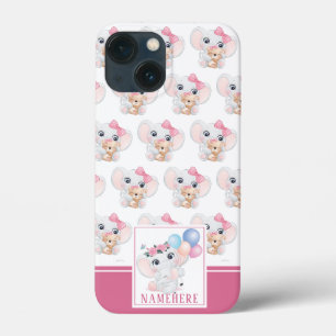 Meeisjesachtige roze olifant met strik en ballonpa Case-Mate iPhone case