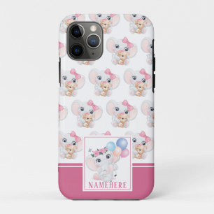 Meeisjesachtige roze olifant met strik en ballonpa Case-Mate iPhone case