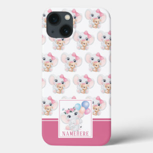 Meeisjesachtige roze olifant met strik en ballonpa Case-Mate iPhone case