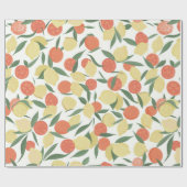 Meel en sinaasappel vruchten met bladeren op witte cadeaupapier (Vlak)