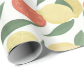 Meel en sinaasappel vruchten met bladeren op witte cadeaupapier (Rol Hoek)