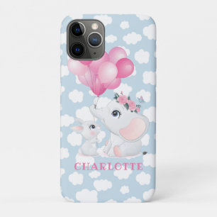 Meelevende olifant en konijn met bloemen en ballon Case-Mate iPhone case