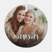 Meema Grandma Script Overlay Glas Ornament (Achterkant)