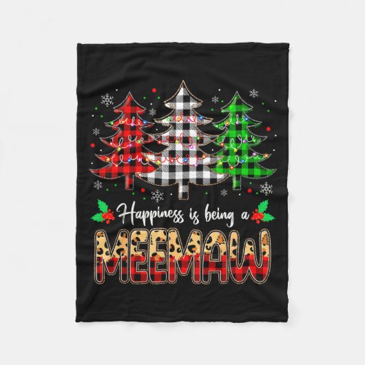 Meemaw Christmas Tree Xmas Buffalo Plaid Red White Fleece Deken (Voorkant)