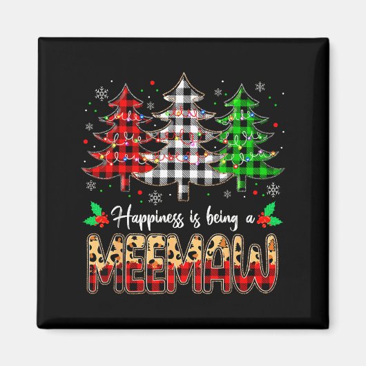 Meemaw Christmas Tree Xmas Buffalo Plaid Red White Magneet (Voorkant)