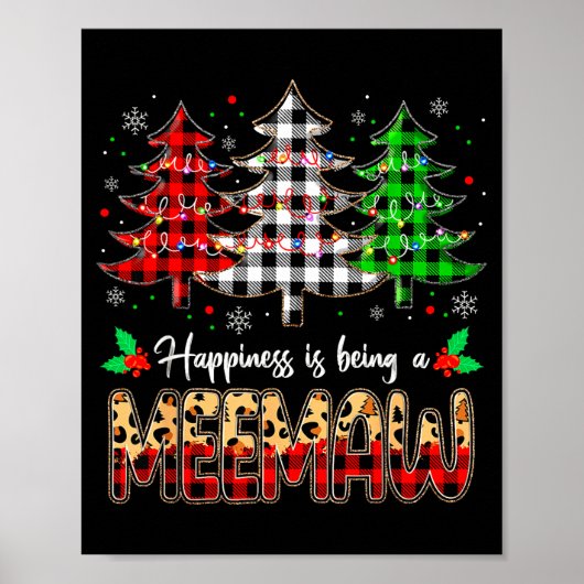 Meemaw Christmas Tree Xmas Buffalo Plaid Red White Poster (Voorkant)