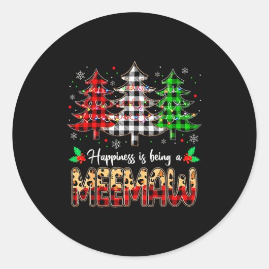 Meemaw Christmas Tree Xmas Buffalo Plaid Red White Ronde Sticker (Voorkant)