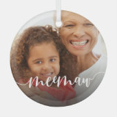 Meemaw Grandma Script Overlay Glas Ornament (Voorkant)