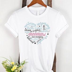 Meemaw Word Cloud Pink Heart Grandma T-shirt