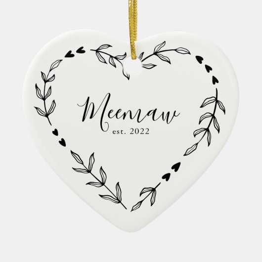Meemaw Year Est. Kerstakeramische versiering Keramisch Ornament (Voorkant)
