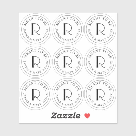 Meent om een mini-monogram etiket met huwelijksdat sticker (Vel)