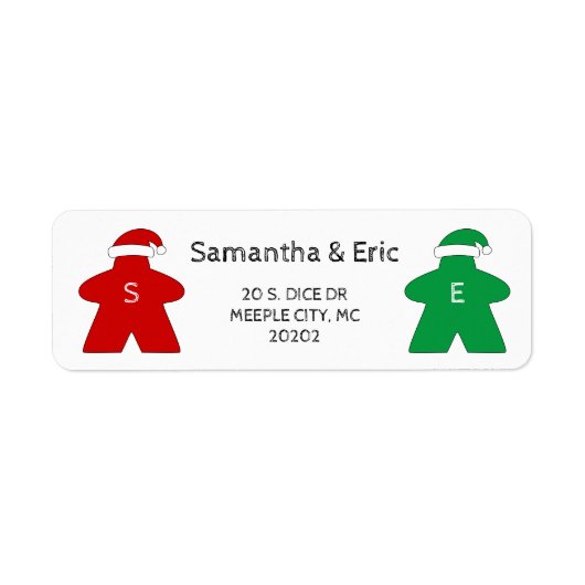 Meeple Santa and Elf met kerstadres Petten Etiket (Voorkant)