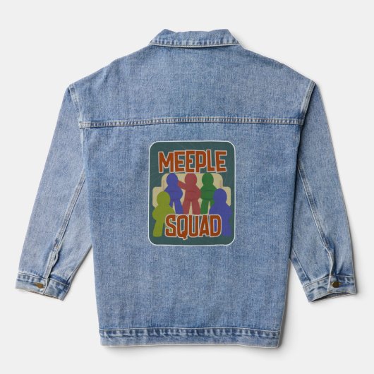 Meeple Squad Fun Boardgamer Buds Motto Denim Jacket (Achterkant)