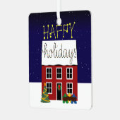 Meeples Home for the Feestdagen Metal Ornament (Voorkant links)