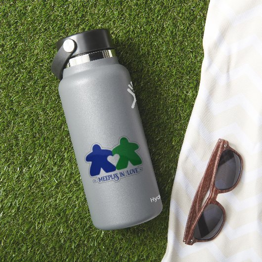 Meeples in Liefde, Blauw & Groen Vinyl Sticker (HydroFlask Insitu)