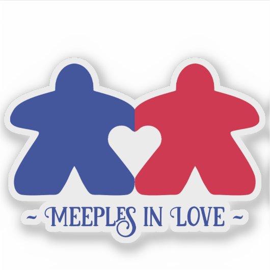 Meeples in Liefde, Blauw & Rood Vinyl Sticker (Voorkant)