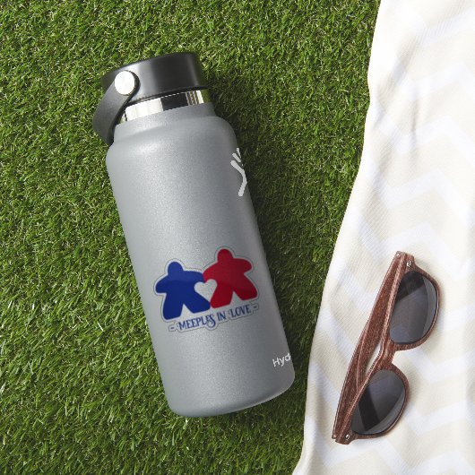 Meeples in Liefde, Blauw & Rood Vinyl Sticker (HydroFlask Insitu)