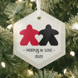 Meeples in Liefde, Rood & Zwart Glas Ornament