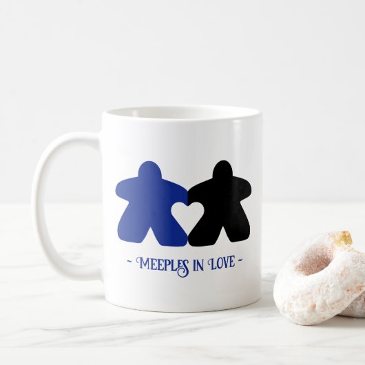 Meeples in Love, Blauw & Zwart Mok (Met donut)