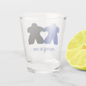 Meeples in Love, Blauw & Zwart Shot Glas (Achterkant)