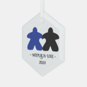 Meeples in Love, Blue & Black Glass Ornament (Voorkant links)