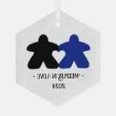 Meeples in Love, Blue & Black Glass Ornament (Achterkant)