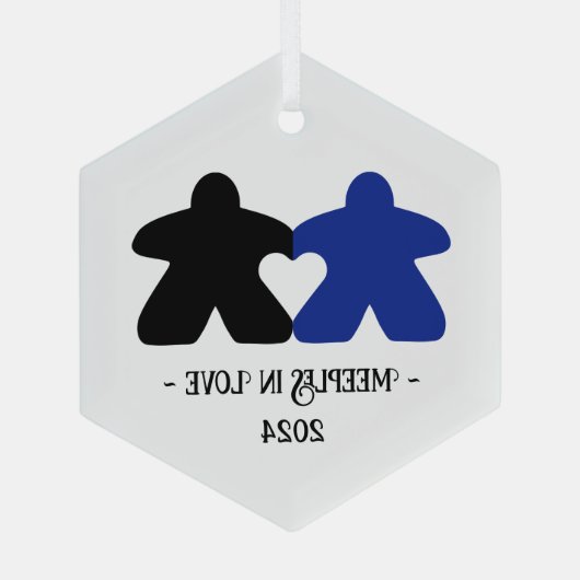 Meeples in Love, Blue & Black Glass Ornament (Achterkant)
