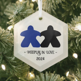 Meeples in Love, Blue & Black Glass Ornament