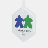 Meeples in Love, Blue & Green Glass Ornament (Voorkant links)