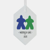 Meeples in Love, Blue & Green Glass Ornament (Voorkant Rechts)
