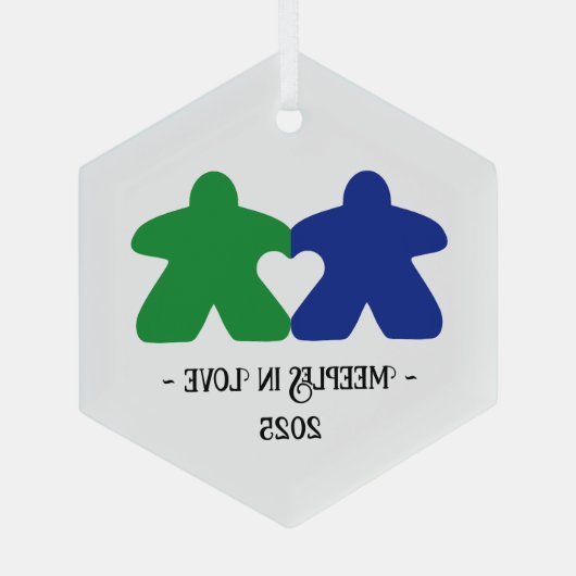 Meeples in Love, Blue & Green Glass Ornament (Achterkant)