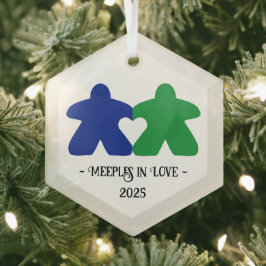 Meeples in Love, Blue & Green Glass Ornament