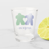 Meeples in Love, Blue & Green Shot Glass Shot Glas (Achterkant)