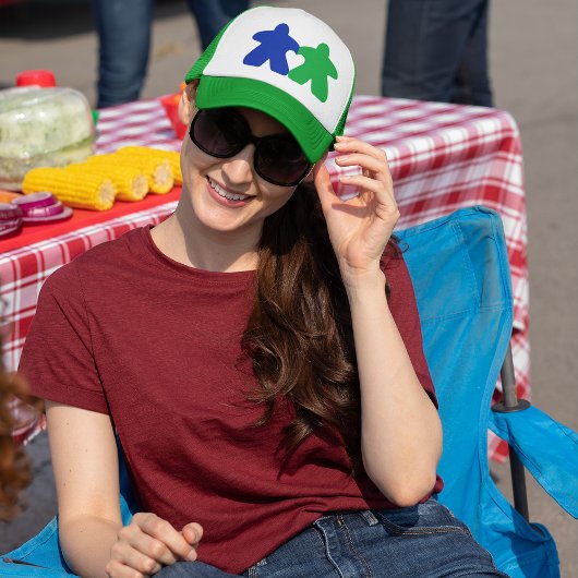 Meeples in Love, Blue & Green Trucker Hat Pet