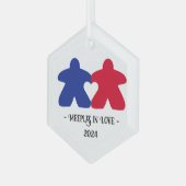 Meeples in Love, Blue & Red Glass Ornament (Voorkant links)