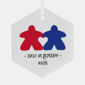 Meeples in Love, Blue & Red Glass Ornament (Achterkant)