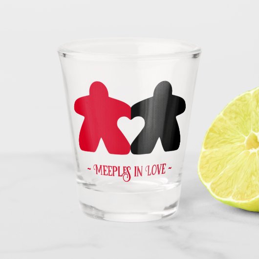 Meeples in Love, Red & Black Shot Glass Shot Glas (Voorkant)