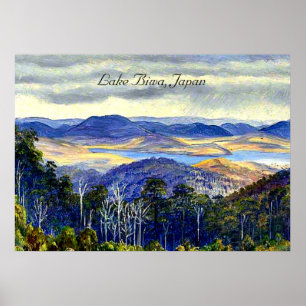 Meer Biwa, Japan, vintage landschapsschildering Poster
