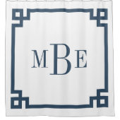 Meer Blauw en Wit Griekse Sleutel | Monogram Douchegordijn (Voorkant)