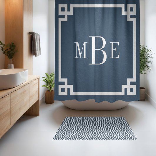 Meer Blauw en Wit Griekse Sleutel | Monogram Douchegordijn