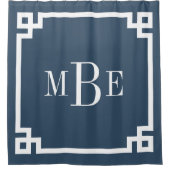Meer Blauw en Wit Griekse Sleutel | Monogram Douchegordijn (Voorkant)