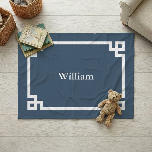 Meer Blauw en Wit Griekse Sleutel Monogram Fleece Deken